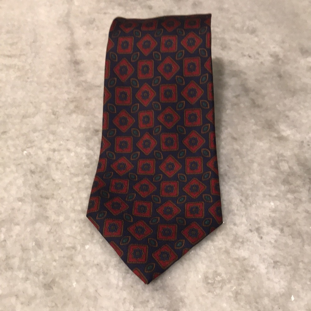 Vintage Lanvin Pure Silk‎ Tie Mens Blue Red Geometric Long Luxury Italy Formal